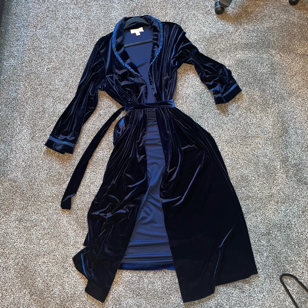 Oscar De La Renta Pink Label blue velvet women’s robe M new NWOT